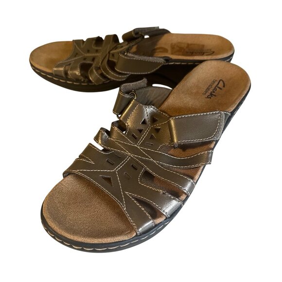 Clarks bendables brown metallic hook and loop leather sandals size 10M - Picture 1 of 7